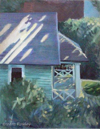 oil painting of farm house
