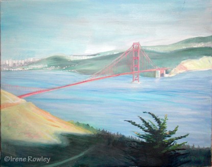 oil painting of Golden Gate Bridge and Marin Headlands